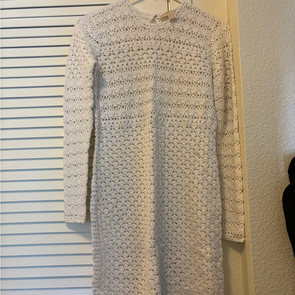 Elegant White Crochet Sweater Dress Michael Kors